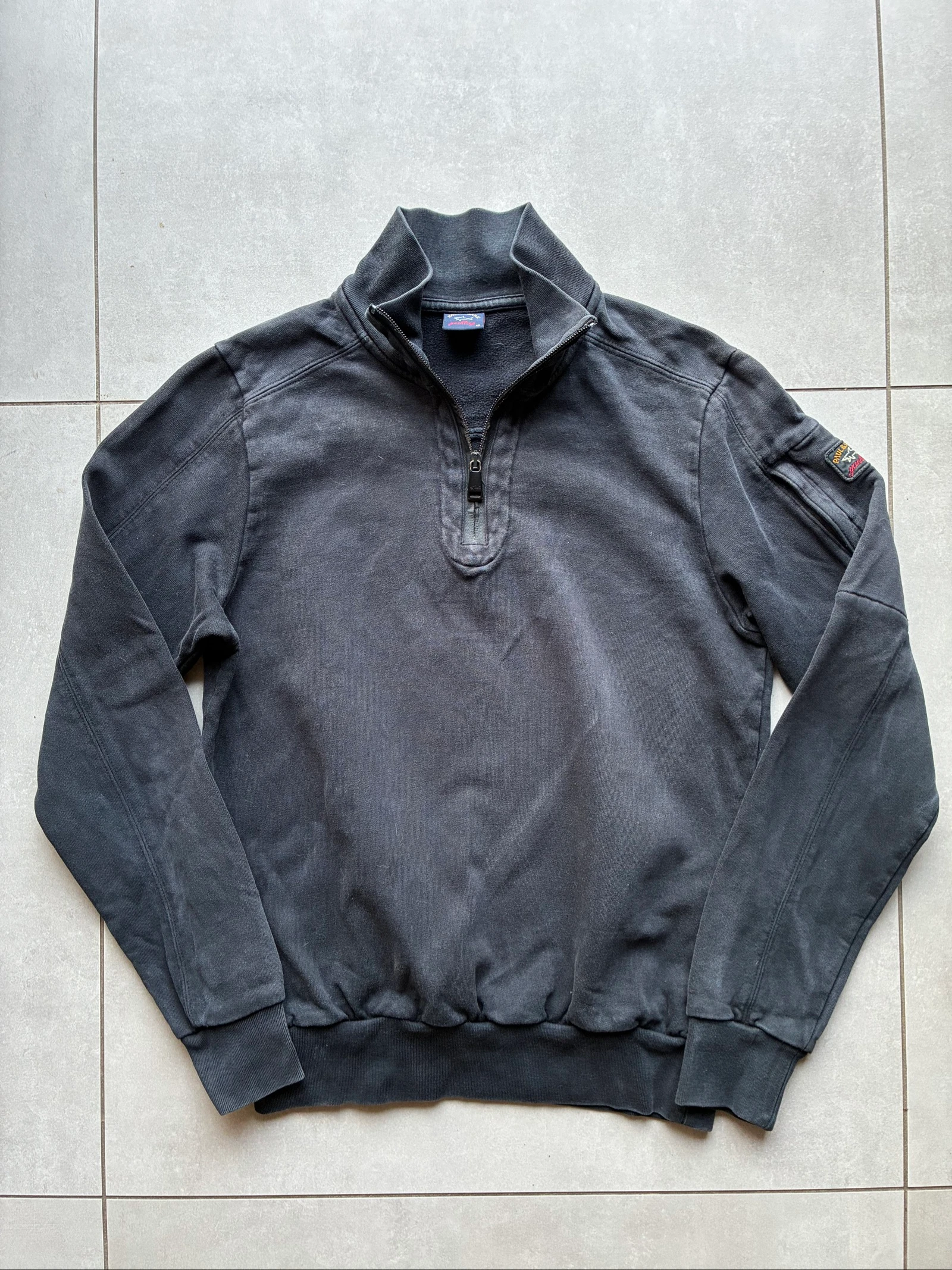 Paul & Shark 1/4 Zip Noir Vintage Y2K Logo Brodé Pull Col Zippé Streetwear Luxe XS